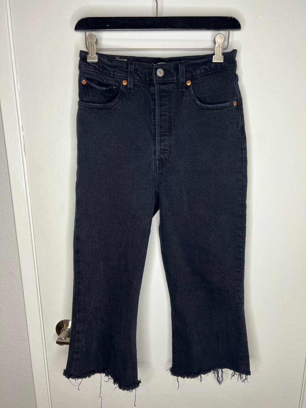 Levi's Women's Big "E" Ribcage Crop Flare Button-Fly Jeans Black ~ Size 27